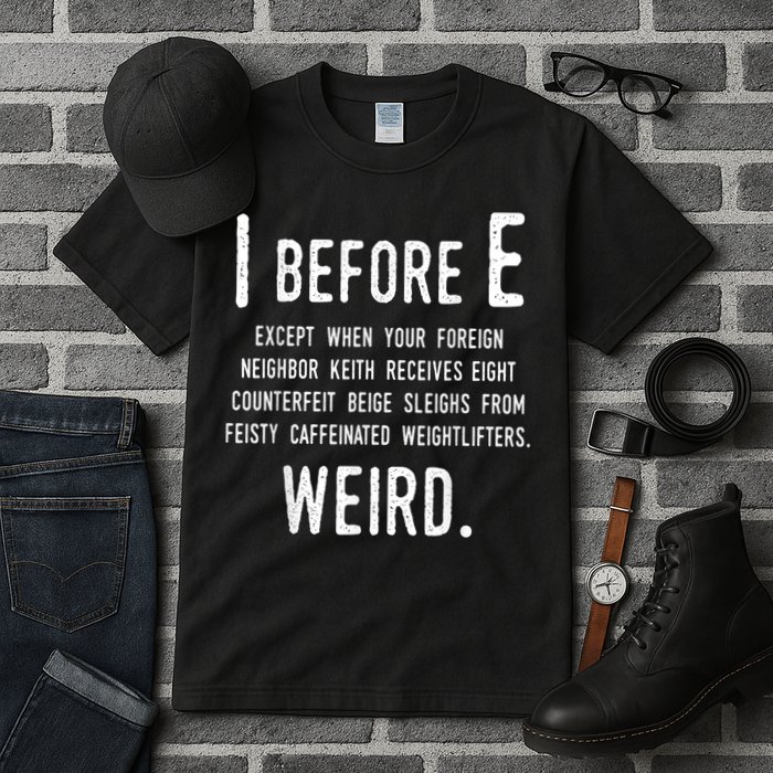 I Before E Funny English Grammar Exceptions To The Rule Tall T-Shirt