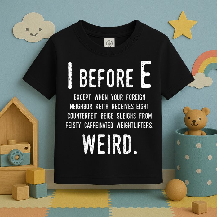 I Before E Funny English Grammar Exceptions To The Rule Toddler T-Shirt