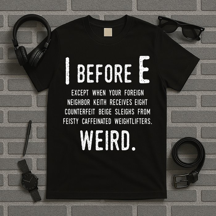 I Before E Funny English Grammar Exceptions To The Rule T-Shirt