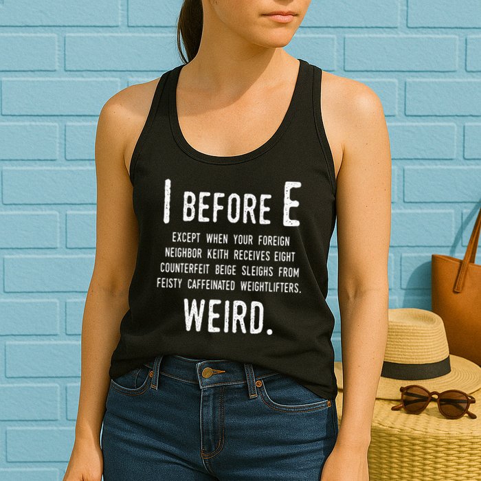 I Before E Funny English Grammar Exceptions To The Rule Womens Tank Top