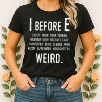 I Before E Funny English Grammar Exceptions To The Rule Womens T-Shirt