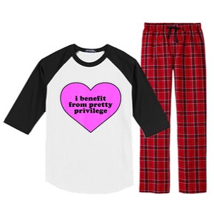 I Benefit From Pretty Privilege Heart In Pink Raglan Sleeve Pajama Set