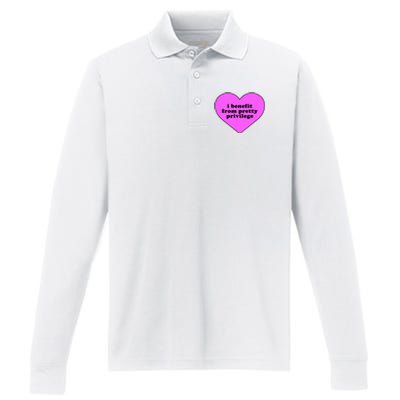 I Benefit From Pretty Privilege Heart In Pink Design Cool Performance Long Sleeve Polo