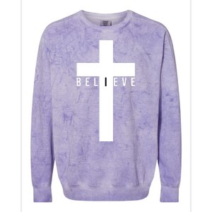 I Believe Faith Christian Cross Colorblast Crewneck Sweatshirt