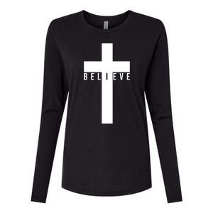 I Believe Faith Christian Cross Womens Cotton Relaxed Long Sleeve T-Shirt