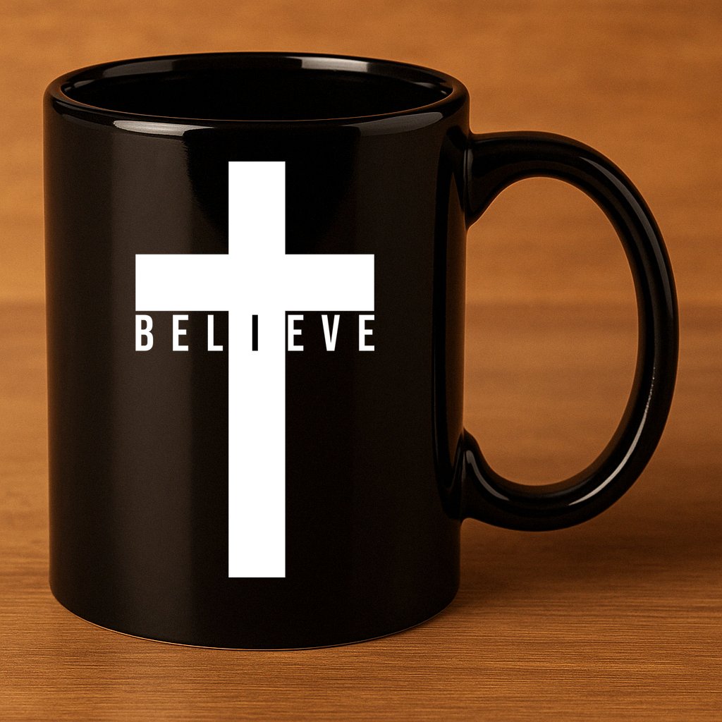 I Believe Faith Christian Cross 11oz C Handle Ceramic Mug