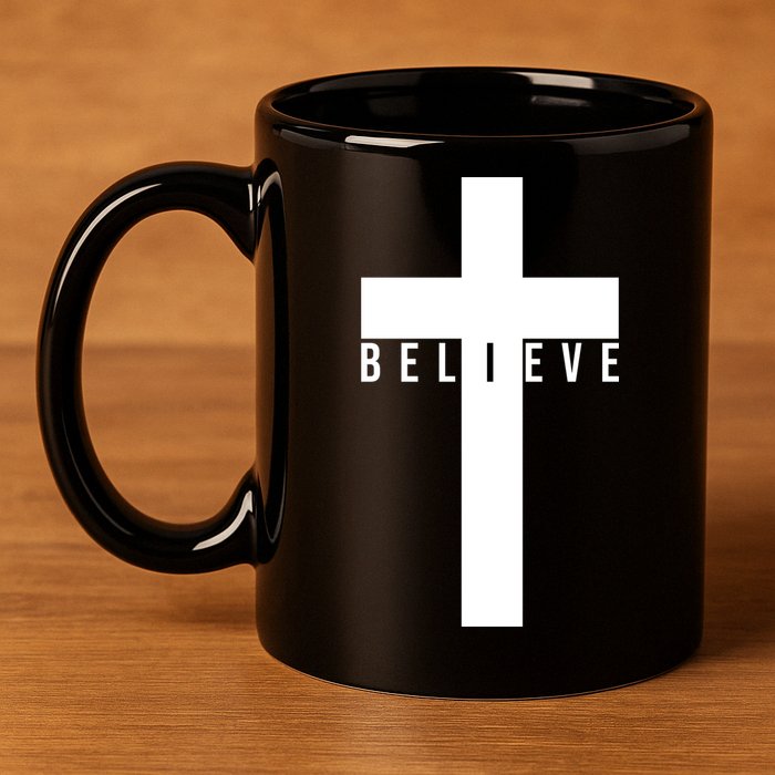 I Believe Faith Christian Cross 11oz C Handle Ceramic Mug
