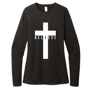 I Believe Faith Christian Cross Womens CVC Long Sleeve Shirt