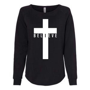 I Believe Faith Christian Cross Womens California Wash Sweatshirt