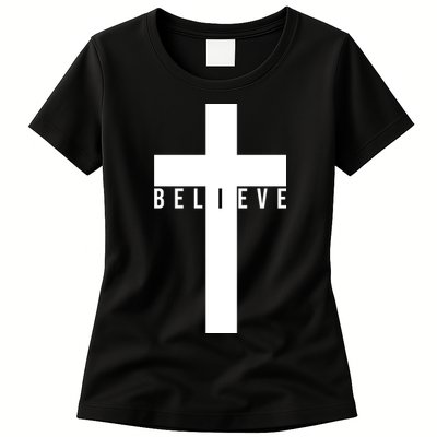 I Believe Faith Christian Cross Womens T-Shirt