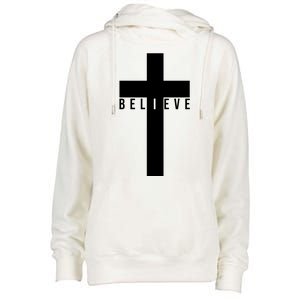 I Believe Faith Christian Cross Womens Funnel Neck Pullover Hood