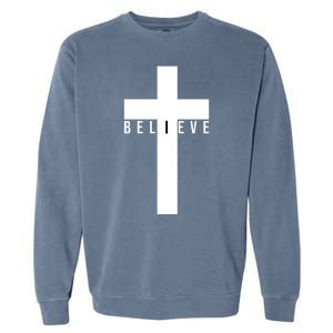 I Believe Faith Christian Cross Garment-Dyed Sweatshirt