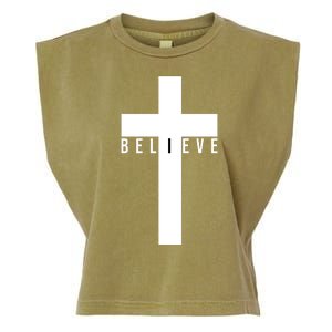 I Believe Faith Christian Cross Garment-Dyed Women's Muscle Tee