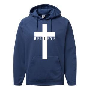 I Believe Faith Christian Cross Performance Fleece Hoodie