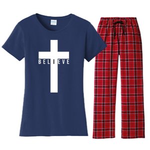 I Believe Faith Christian Cross Women's Flannel Pajama Set