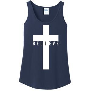 I Believe Faith Christian Cross Ladies Essential Tank