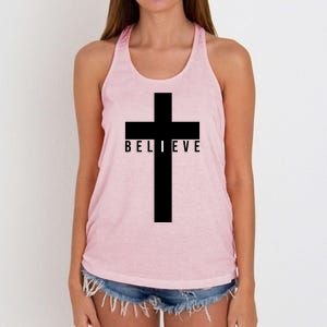 I Believe Faith Christian Cross Women's Knotted Racerback Tank