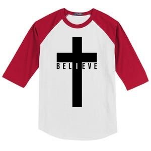 I Believe Faith Christian Cross Kids Colorblock Raglan Jersey