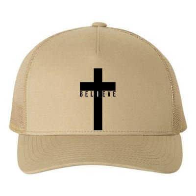 I Believe Faith Christian Cross Yupoong Adult 5-Panel Trucker Hat