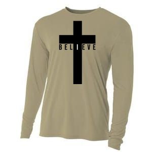 I Believe Faith Christian Cross Cooling Performance Long Sleeve Crew