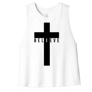 I Believe Faith Christian Cross Women's Racerback Cropped Tank