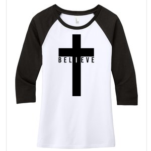 I Believe Faith Christian Cross Women's Tri-Blend 3/4-Sleeve Raglan Shirt