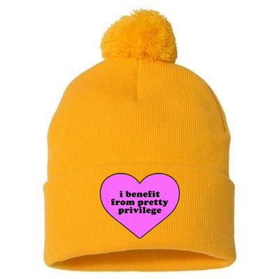 I Benefit From Pretty Privilege Heart In Pink Design Cool Pom Pom 12in Knit Beanie