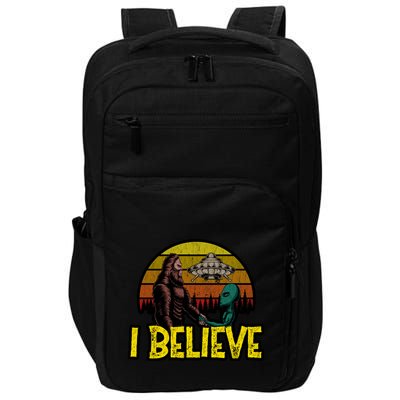 I Believe Funny Alien And Bigfoot Design Distressed Impact Tech Backpack