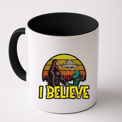 I Believe Funny Alien And Bigfoot Design Distressed Mug