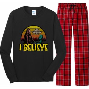 I Believe Funny Alien And Bigfoot Design Distressed Long Sleeve Pajama Set