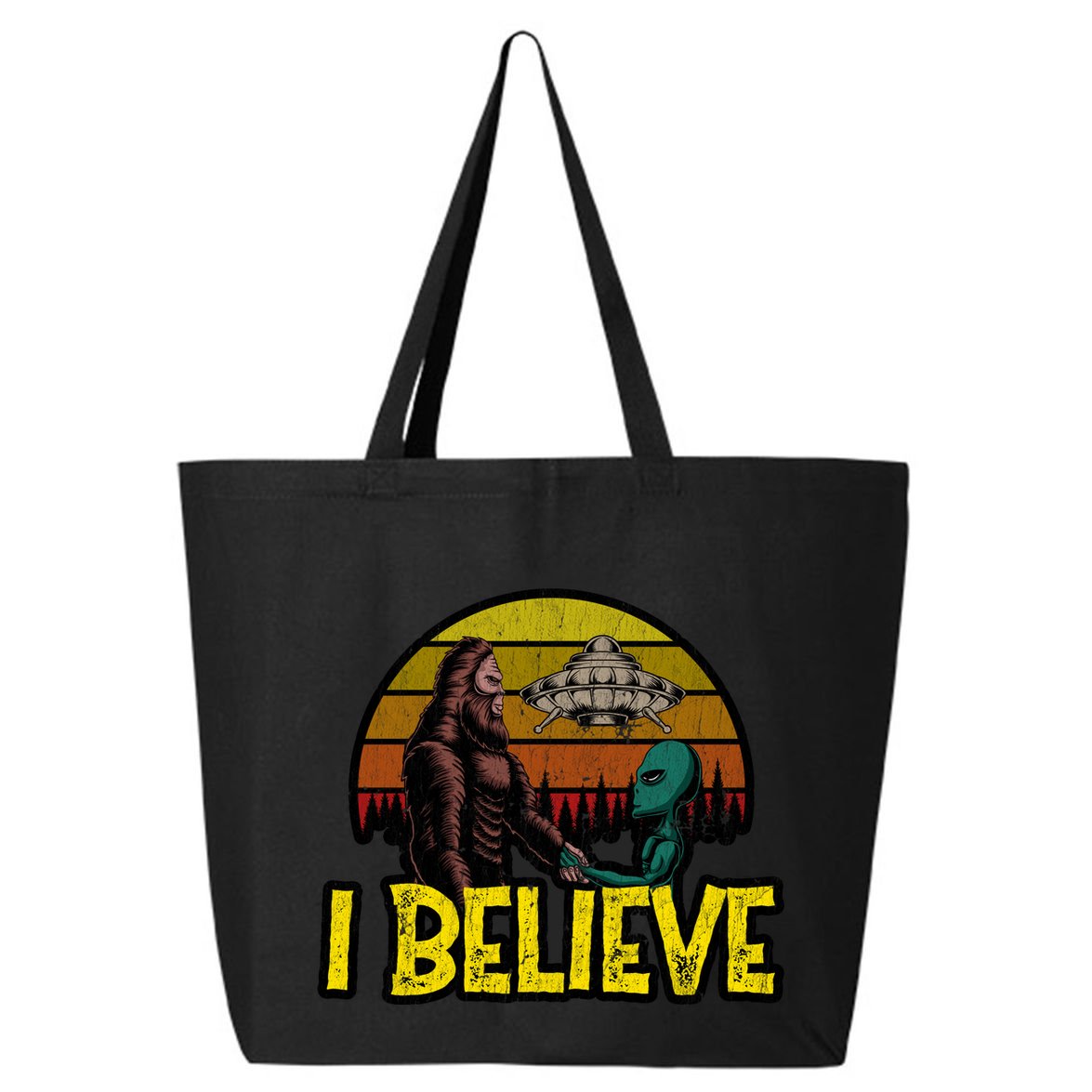 I Believe Funny Alien And Bigfoot Design Distressed 25L Jumbo Tote
