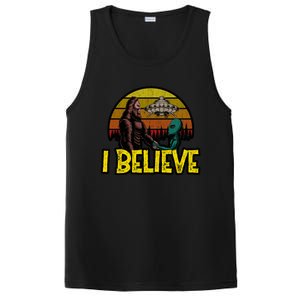 I Believe Funny Alien And Bigfoot Design Distressed PosiCharge Competitor Tank