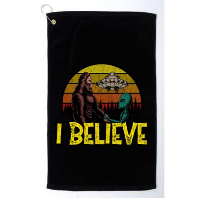 I Believe Funny Alien And Bigfoot Design Distressed Golf Towel