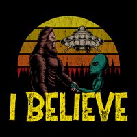 I Believe Funny Alien And Bigfoot Design Distressed Zip Tote Bag