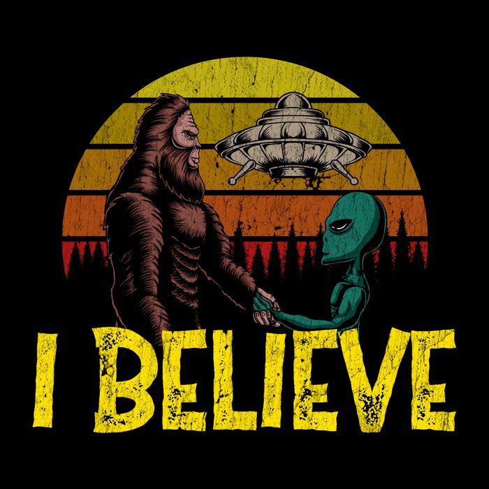 I Believe Funny Alien And Bigfoot Design Distressed Zip Tote Bag