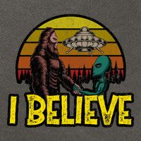 I Believe Funny Alien And Bigfoot Design Distressed Cotton Canvas Backpack