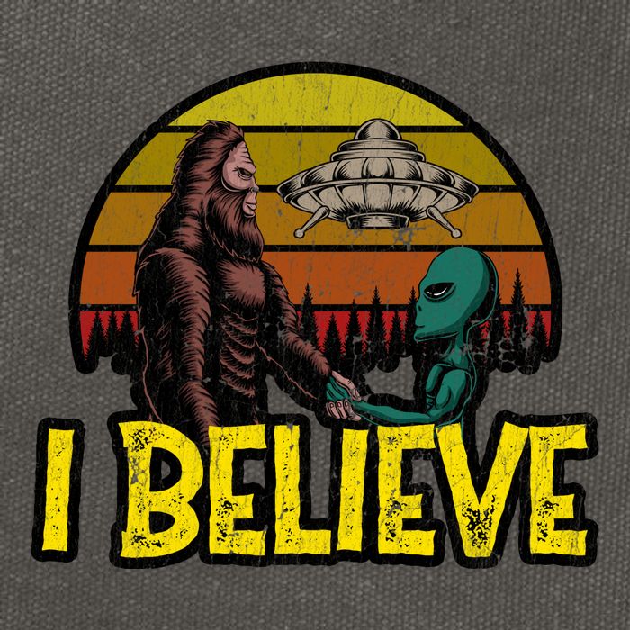 I Believe Funny Alien And Bigfoot Design Distressed Cotton Canvas Backpack