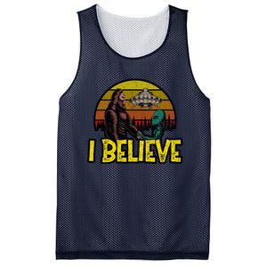 I Believe Funny Alien And Bigfoot Design Distressed Mesh Reversible Basketball Jersey Tank