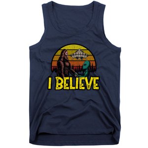 I Believe Funny Alien And Bigfoot Design Distressed Tank Top