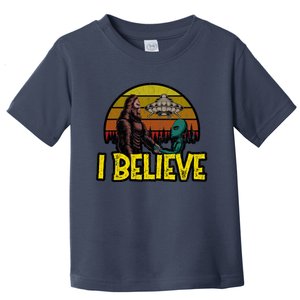 I Believe Funny Alien And Bigfoot Design Distressed Toddler T-Shirt