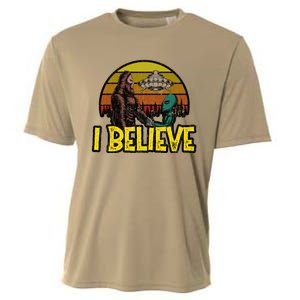 I Believe Funny Alien And Bigfoot Design Distressed Cooling Performance Crew T-Shirt