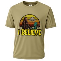 I Believe Funny Alien And Bigfoot Design Distressed Cooling Performance Crew T-Shirt