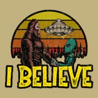 I Believe Funny Alien And Bigfoot Design Distressed Cooling Performance Crew T-Shirt