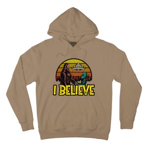 I Believe Funny Alien And Bigfoot Design Distressed Hoodie