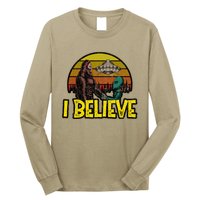 I Believe Funny Alien And Bigfoot Design Distressed Long Sleeve Shirt