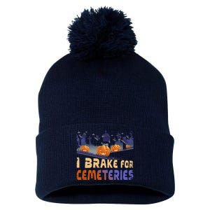 I Brake For Cemeteries Halloween Ghost Stories Supernatural Pom Pom 12in Knit Beanie