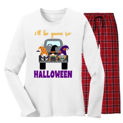 Ill Be Gnome For Halloween Cute Festive Women's Long Sleeve Flannel Pajama Set 