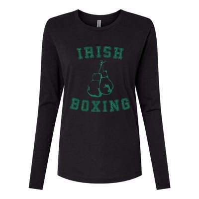 Irish Boxing Green Vintage Distressed Style Womens Cotton Relaxed Long Sleeve T-Shirt