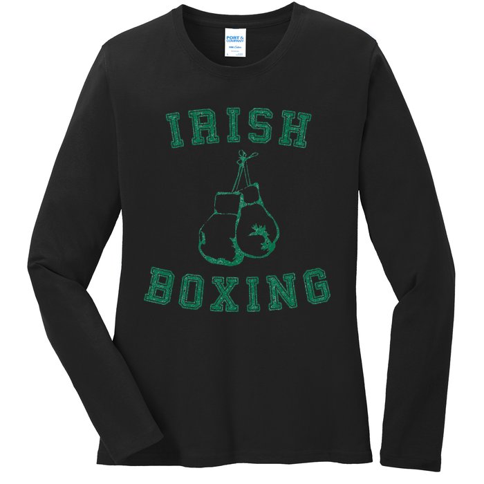 Irish Boxing Green Vintage Distressed Style Ladies Long Sleeve Shirt