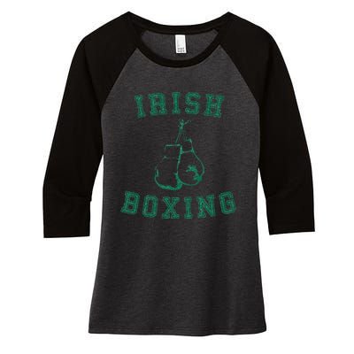 Irish Boxing Green Vintage Distressed Style Women's Tri-Blend 3/4-Sleeve Raglan Shirt